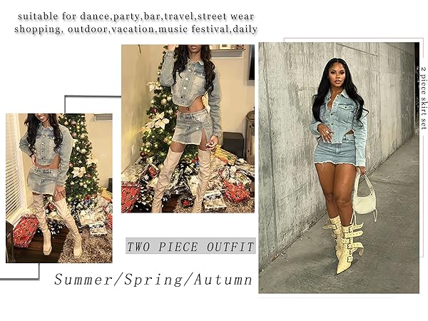 sexy sets women 2 piece outfits 2 piece denim skirt set button down denim skirt