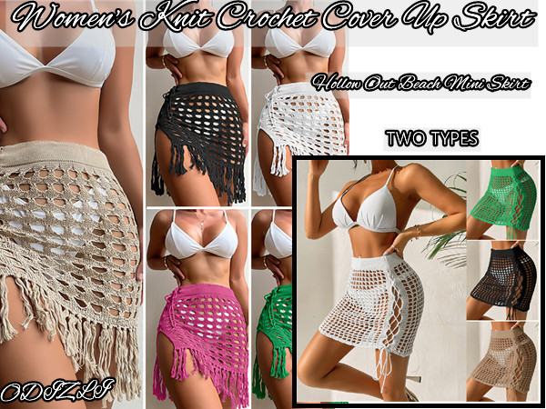 Women''s Crochet Bikini Cover Up Skirt Tassel Knit Mini Beach Drawstring Side Swimsuit