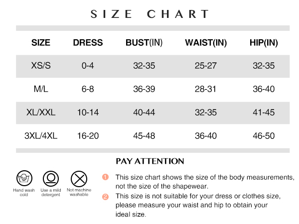 Size Chart bodysuits