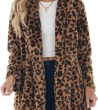 Wefebi Women&#39;s Oversized Faux Fur Jackets Leopard Coats Open Front Fuzzy Cardigan Overcoat