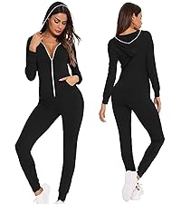 Womens Pajamas Jumpsuits Zip-up Hoodie