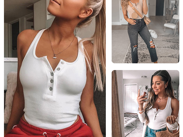 Women''s sexy Scoop Neck Racerback Tank Top Button Down Bodysuits