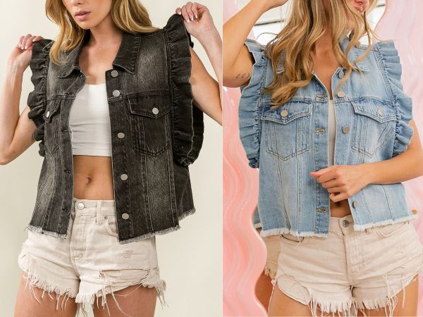 Ruffle denim vest