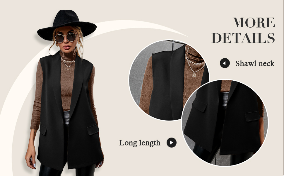 Women''s Elegant Sleeveless Blazer Jacket Vest Open Front Long Cardigan