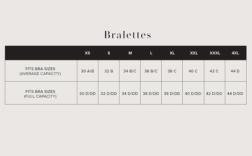 BRALETTE SIZE CHART