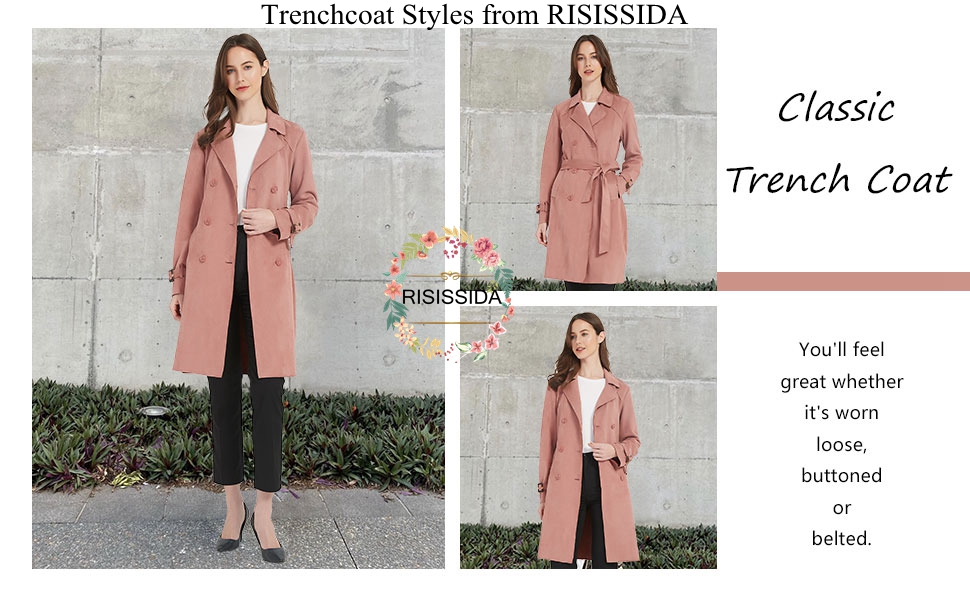 Trench Coats for Women Double-Breasted Windbreaker 0292-4