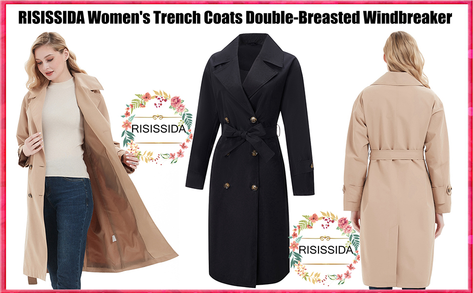 Trench Coats for Women Double-Breasted Windbreaker 0292-1