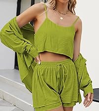 summer beach cover up 3 piece outfits cami top blouse and shorts