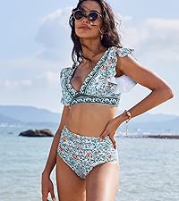 Soucrat Two Piece Swimsuit for Women V Neck Ruched Tummy Control Top with Bottom Bathing Suits