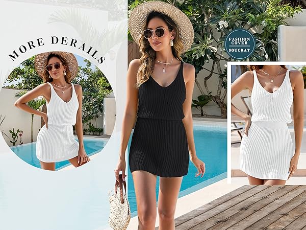 Women Swimsuit Coverup Mini Crochet Summer Dresses Lace Hollow Out Beach Dress Plus Size