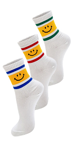 CUTIE MANGO Cute Smile Colored Line Happy Smiley Face Women Daily Fashion Crew Socks