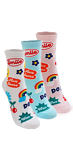 CUTIE MANGO Womens Daily Fashion Crew Socks, Cute Lovely Smile Sticker