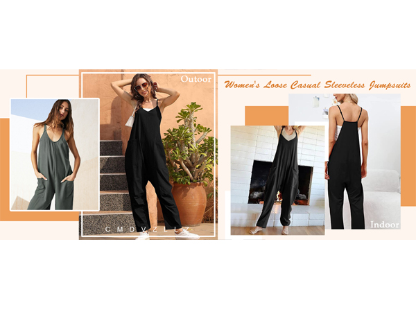 CMDVZLLZ Women''s Casual Sleeveless Jumpsuits Adjustable Spaghetti Strap Overalls Long Pants Romper