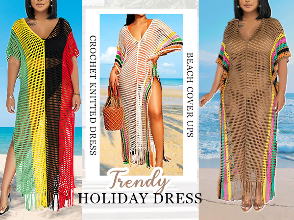 crochet dress for women high slit beach cover ups