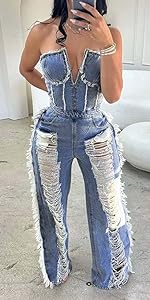 Strapless Denim Jumpsuits