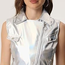 Allegra K Faux Leather Vest for Women Lapel Sleeveless Moto Motorcycle Biker Jacket