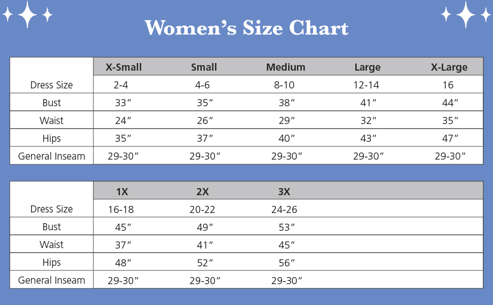 pajamas for women size chart