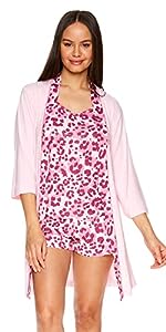 bebe Womens Pajamas 3 Piece Robe Tank Top and Lounge Pajama Shorts Sleep Travel Set