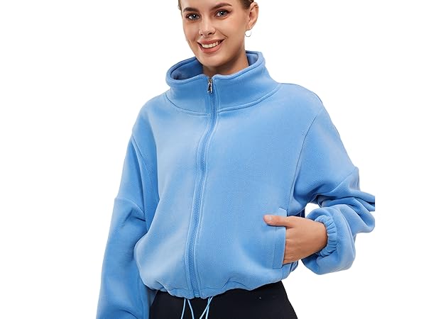 Sky Blue Stand Collar Sherpa Crop Coat