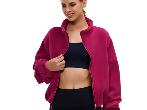 Dragon Fruit Red Full Zip Fleece Short Jacket