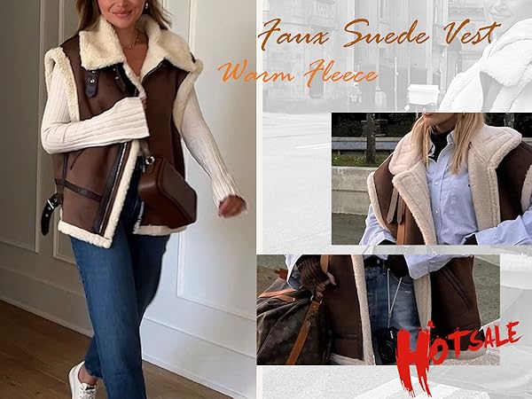 Womens Winter Fur Suede Vest