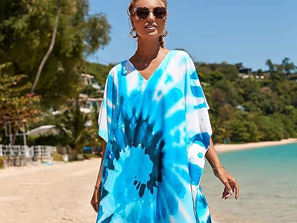 blue circle tie dye cover ups