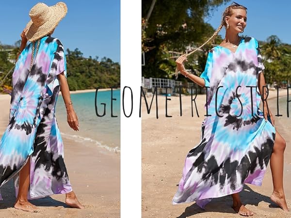 flower print blue kaftans cover up