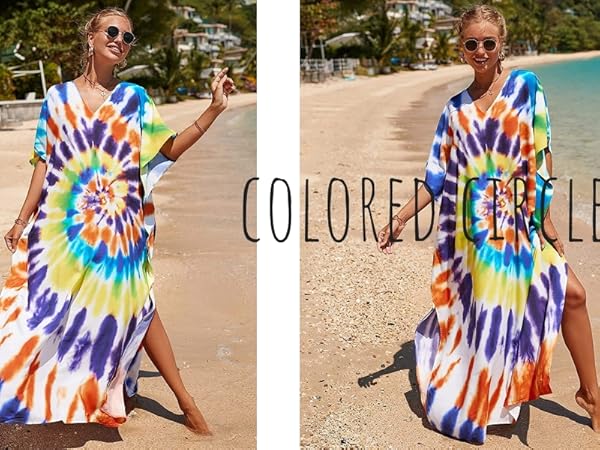 colorful circle tie dye print kaftan