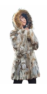 rabbit fur coat furry fluffy fuzzy jacket women with hood