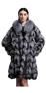 fox fur coat furry long jacket women