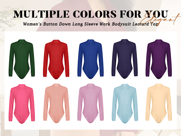 Button Down Collar Neck Long Sleeve Work Bodysuit Leotard Top Business Shirt Office Top