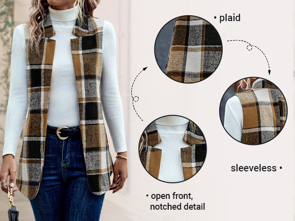 Plaid Vest Blazer for Women