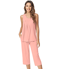 NACHILA Women Bamboo Pajamas Set Sleeveless Sleepwear Soft Tank Top Pjs Capri Pants