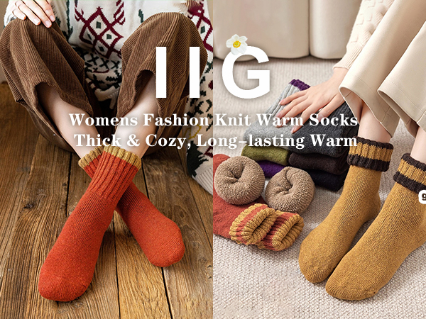 IIG Womens Fashion Knit Wool Socks Thick & Cozy, Long-lasting Warm boot socks for women size 6-9