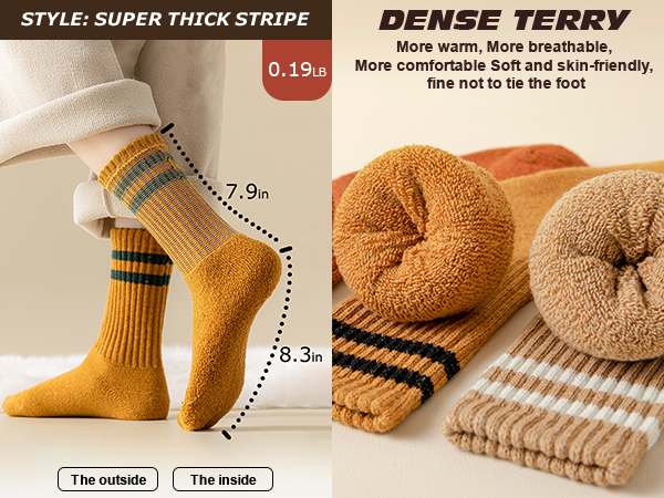 Dense Terry, IIG Super Thick Stripe Wool Socks for Women long socks for women black socks for women