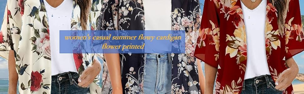 women''s casual summer flowy cardigan flower printed 