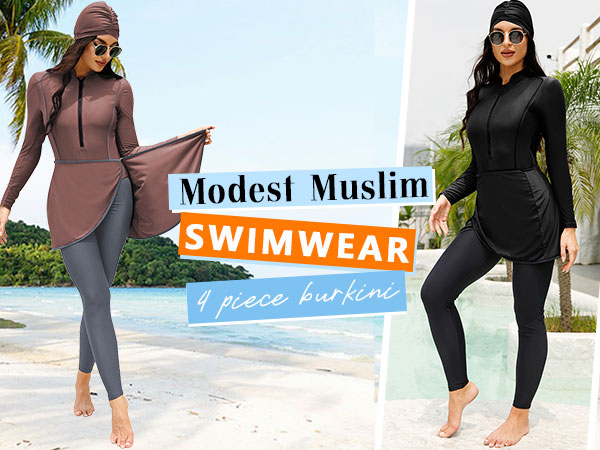 Womens Muslim Swimsuits Modest Swimwear Full Coverage Rash Guard Burkini Islamic Bathing Suits