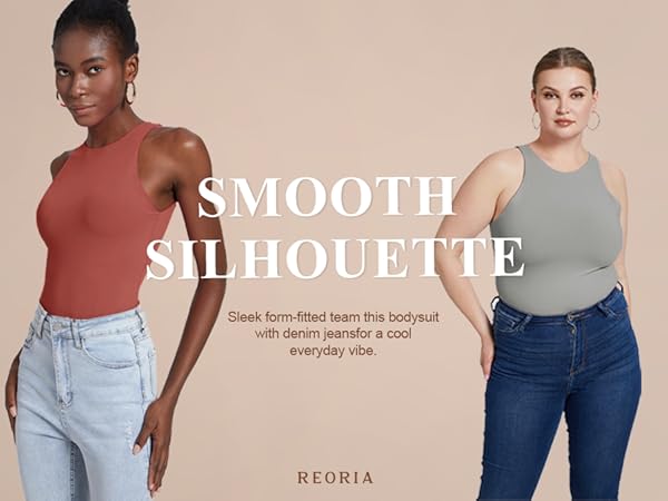 smooth silhouette sleek form-fitted team this bodysuit with denim jeans for a cool everyday vibe