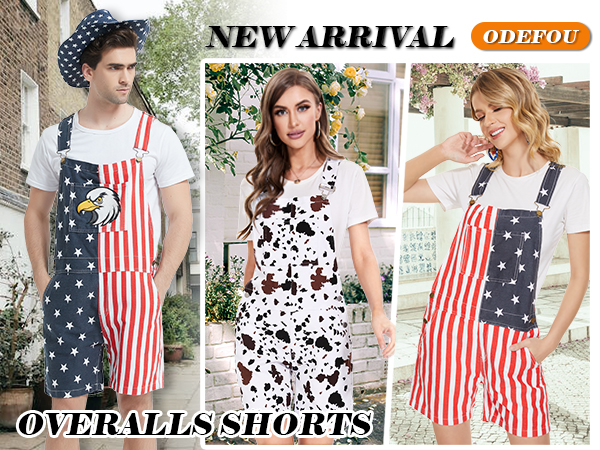 Cute and fun American flag overalls and cow print overalls