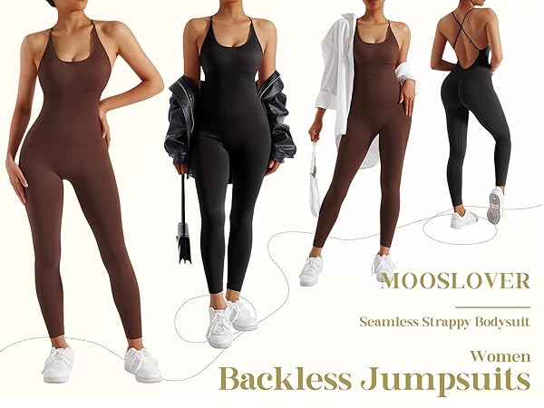 MOOSLOVER Women Strappy Jumpsuits Seamless Backless Jumpsuits