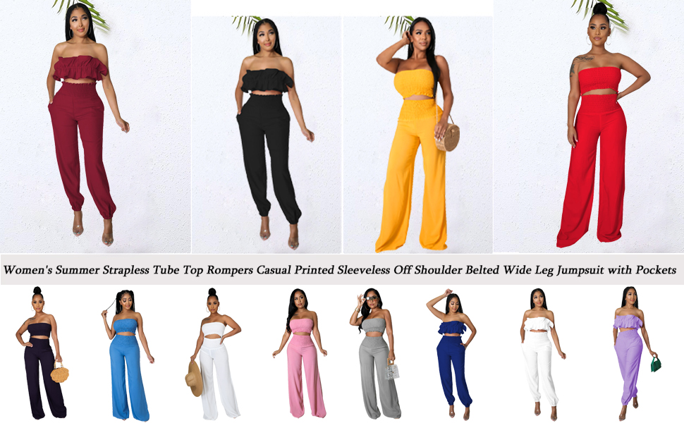 JTNFairy Women''s 2 Piece Off Shoulder Sexy Two Piece Outfits for Sleeveless Outfit Crop Top Wide Leg