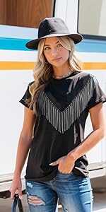 Sparkly Rhinestone Fringe Tshirts