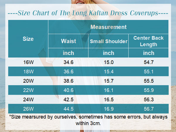 Size Chart of Plus Size Cover Dress Long