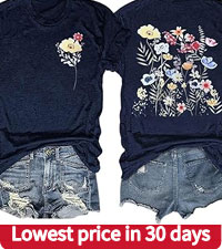 Women''s Vintage Flowers Shirt Casual Boho Floral Printed T-Shirt Crew Neck Solid Color