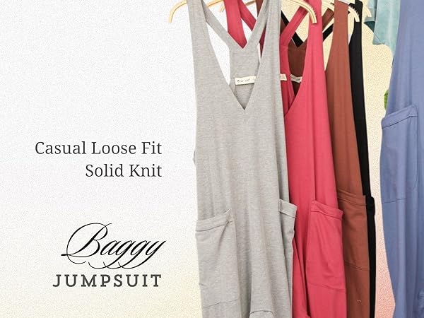 womens Casual Loose Fit Solid Knit Baggy Jumpsuit