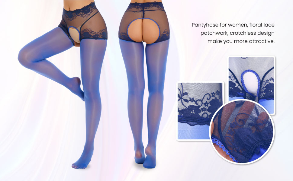 Womens Ultra Thin Oil Glossy Crotchless Pantyhose