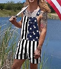 Men''s American Flag Overalls Shorts 4th of July Coveralls Bibs 