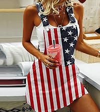 Women&#39;s America Flag Denim Overall Dress Casual Rompers Bibs