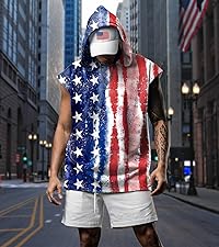 4th of July Mens Tank Tops 2024 Independence Day Flag Fitness Sports Sleeveless Hooded Vest Top