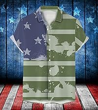 4th of July Men''s Hawaiian Shirt America Flag Short Sleeve Button Blouses Patriotic Beach Shirts